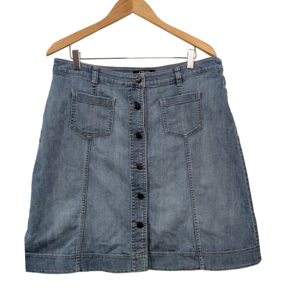 CHAPS Denim Button Front A-Line Midi‎ Skirt Light Wash Women's Size 10